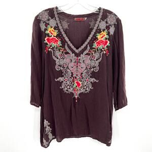 Johnny Was women’s embroidered floral boho blouse